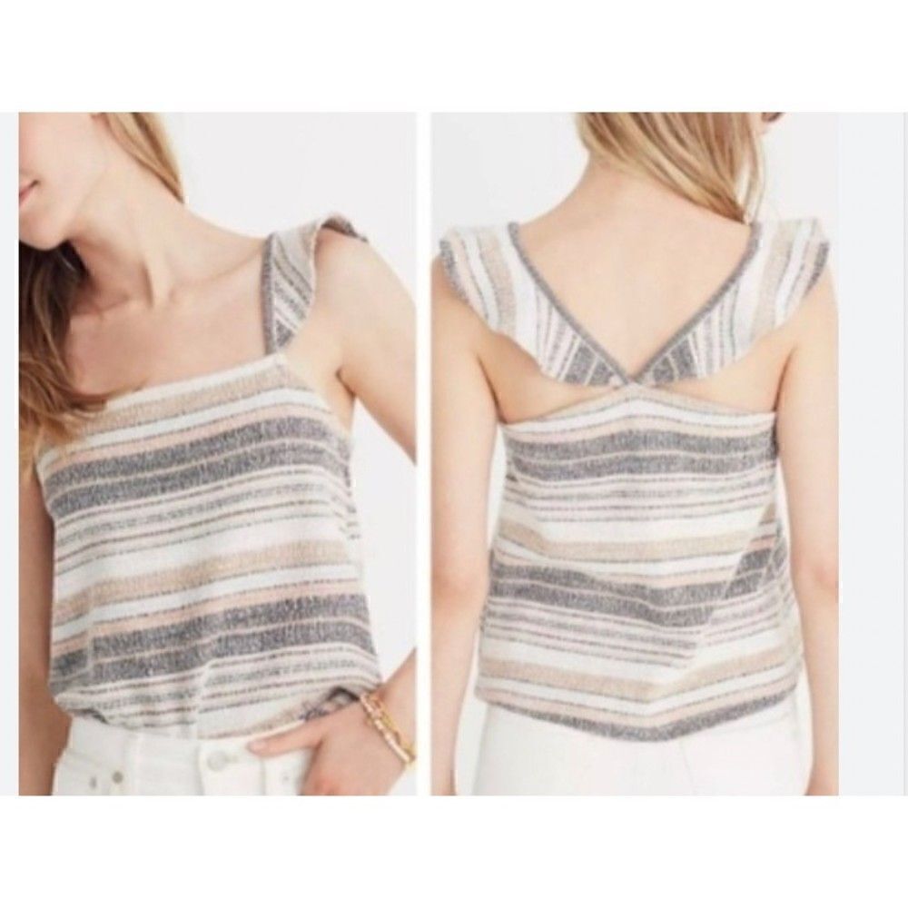 MADEWELL Womens XL Texture & Thread Ruffle-Strap Tank Top in Stripe